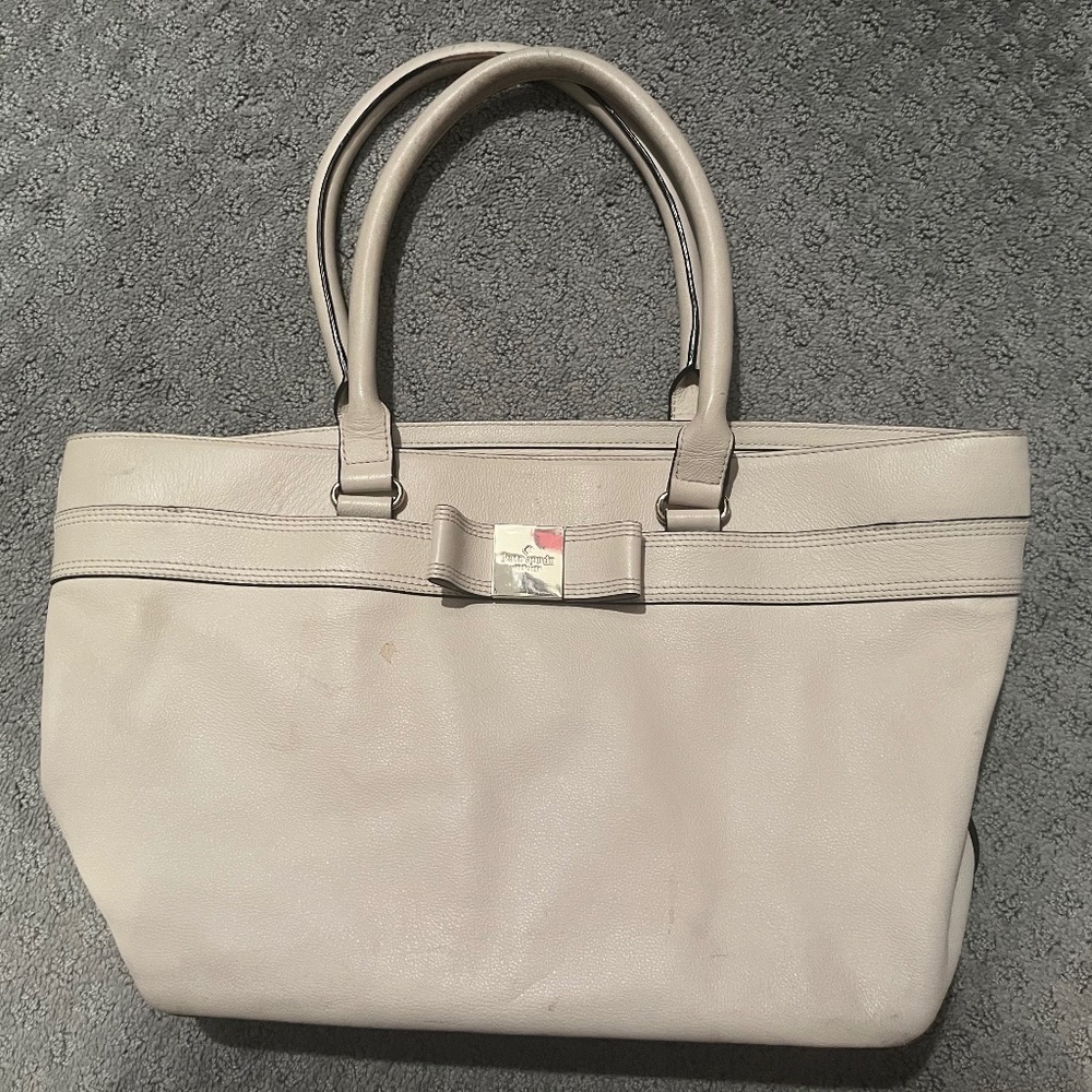 KATE SPADE Large Ziip Bow Tote Cream Beige Ivory Leather Gold Hardware